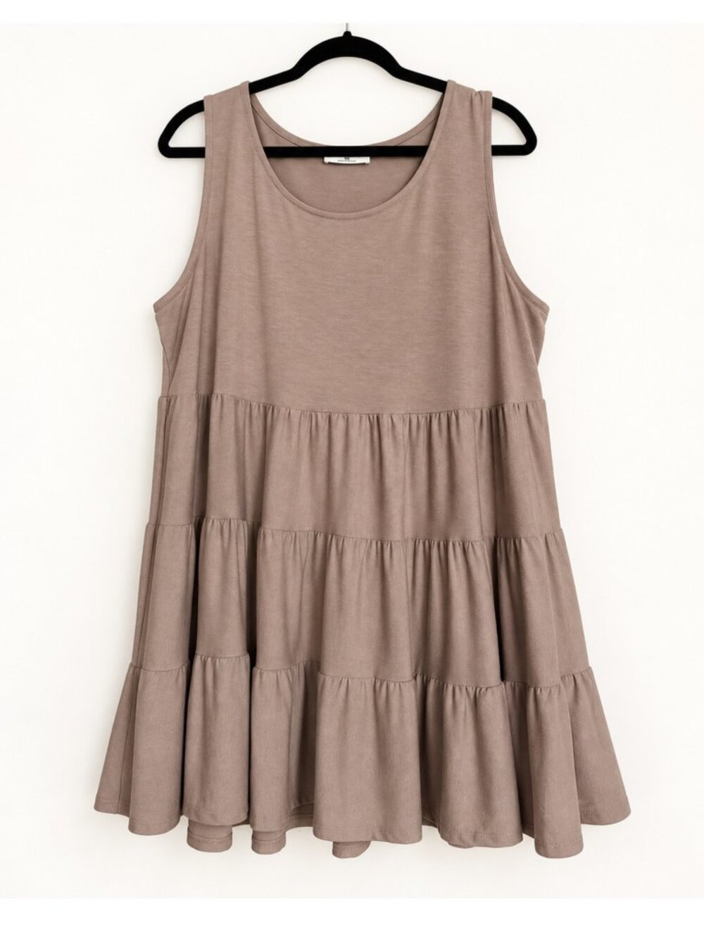 Zenana 2X Taupe Brown Tiered Sleeveless Babydoll Swing Tunic Top